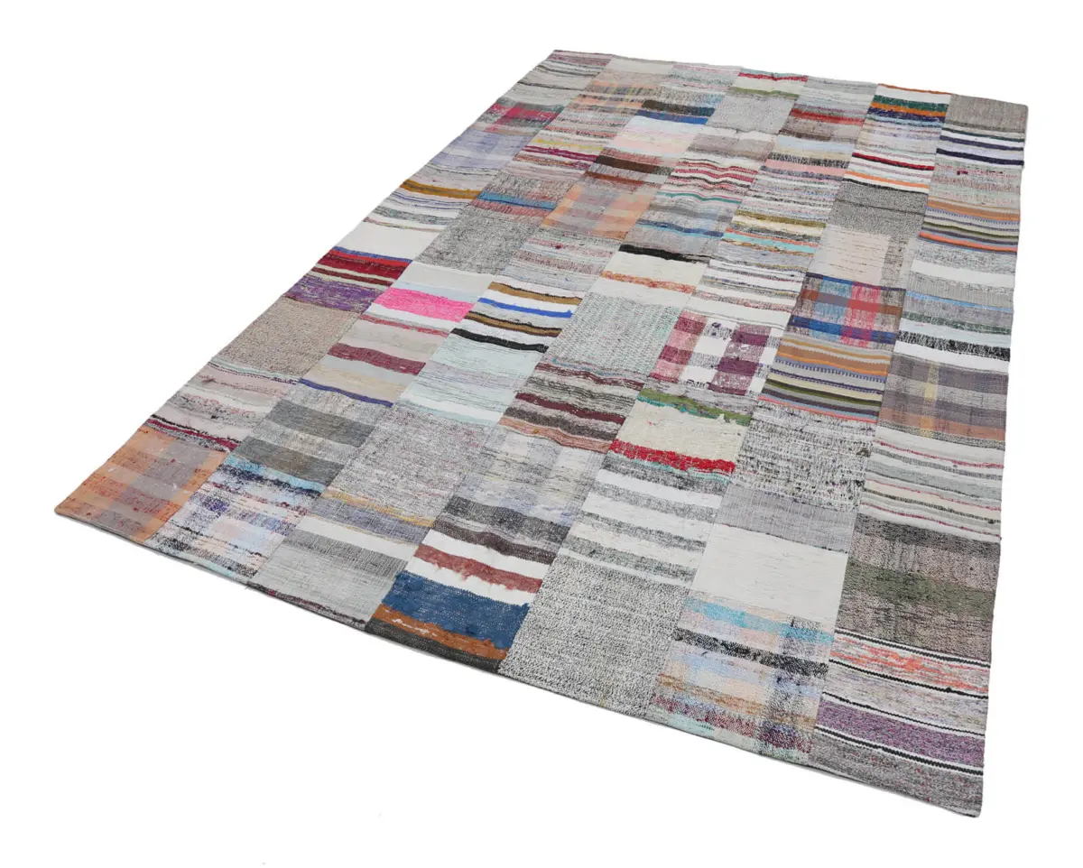 Chaput Patchwork Bej Renk Pamuk Üzerine Yün El Dokuma Kilim-200x302 - Görsel 2