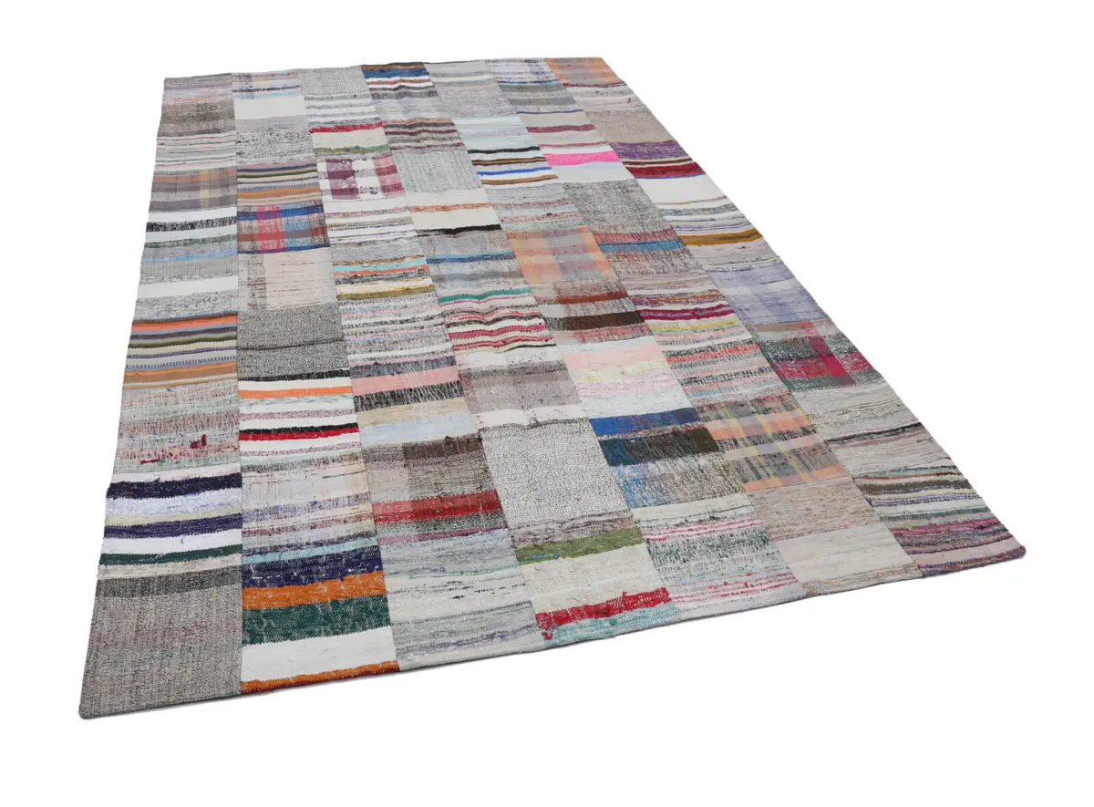 Chaput Patchwork Bej Renk Pamuk Üzerine Yün El Dokuma Kilim-200x302 - Görsel 3