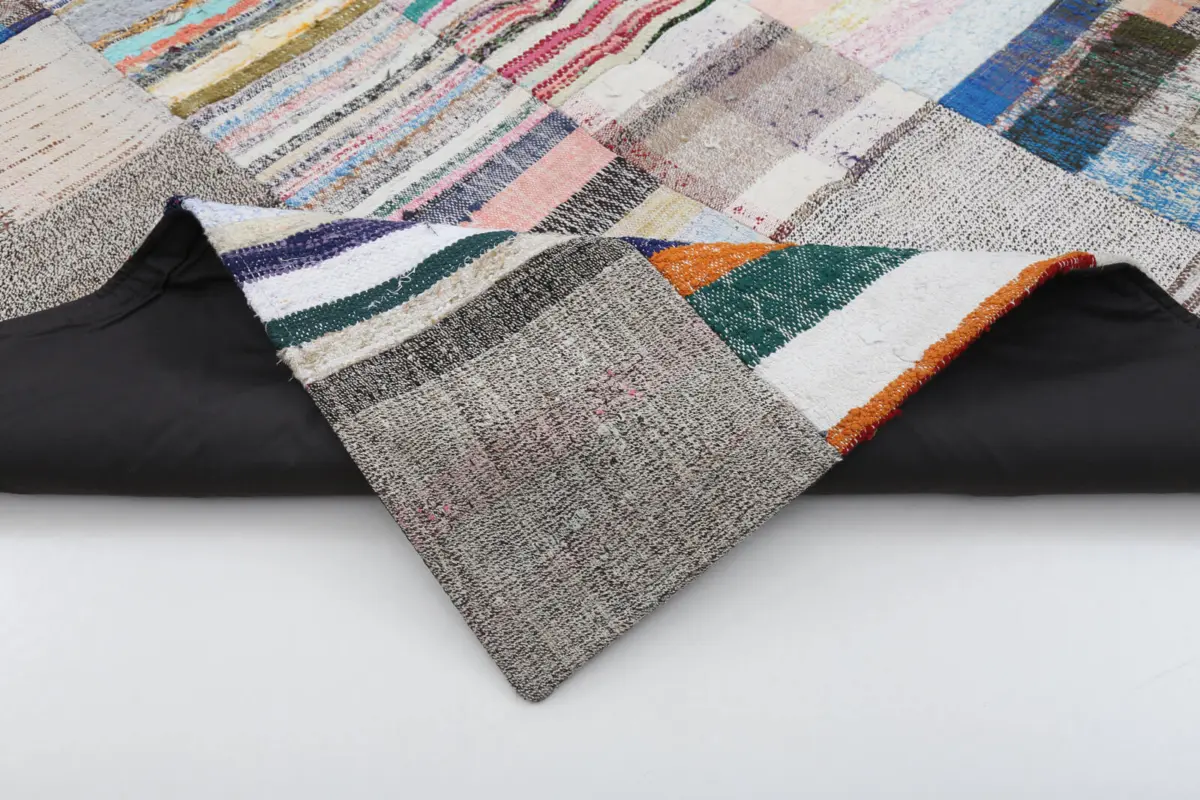 Chaput Patchwork Bej Renk Pamuk Üzerine Yün El Dokuma Kilim-200x302 - Görsel 5