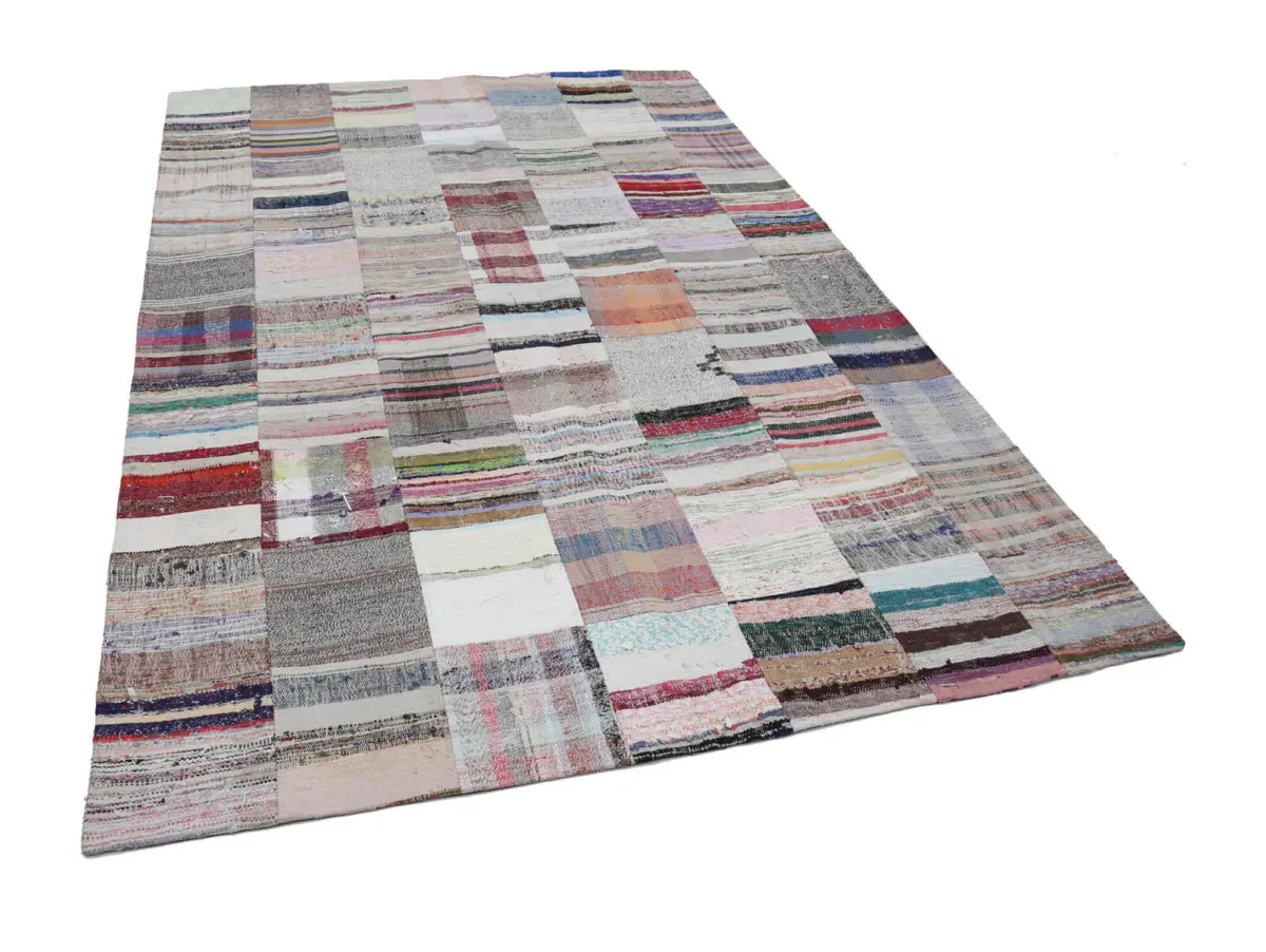 Chaput Patchwork Bej Renk Pamuk Üzerine Yün El Dokuma Kilim-200x302 - Görsel 3