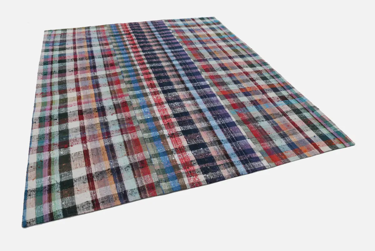 Chaput Patchwork Multi Renk Pamuk Üzerine Yün El Dokuma Kilim-256x305 - Görsel 3