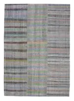 Chaput Patchwork Gri Renk Pamuk Üzerine Yün El Dokuma Kilim-247x350