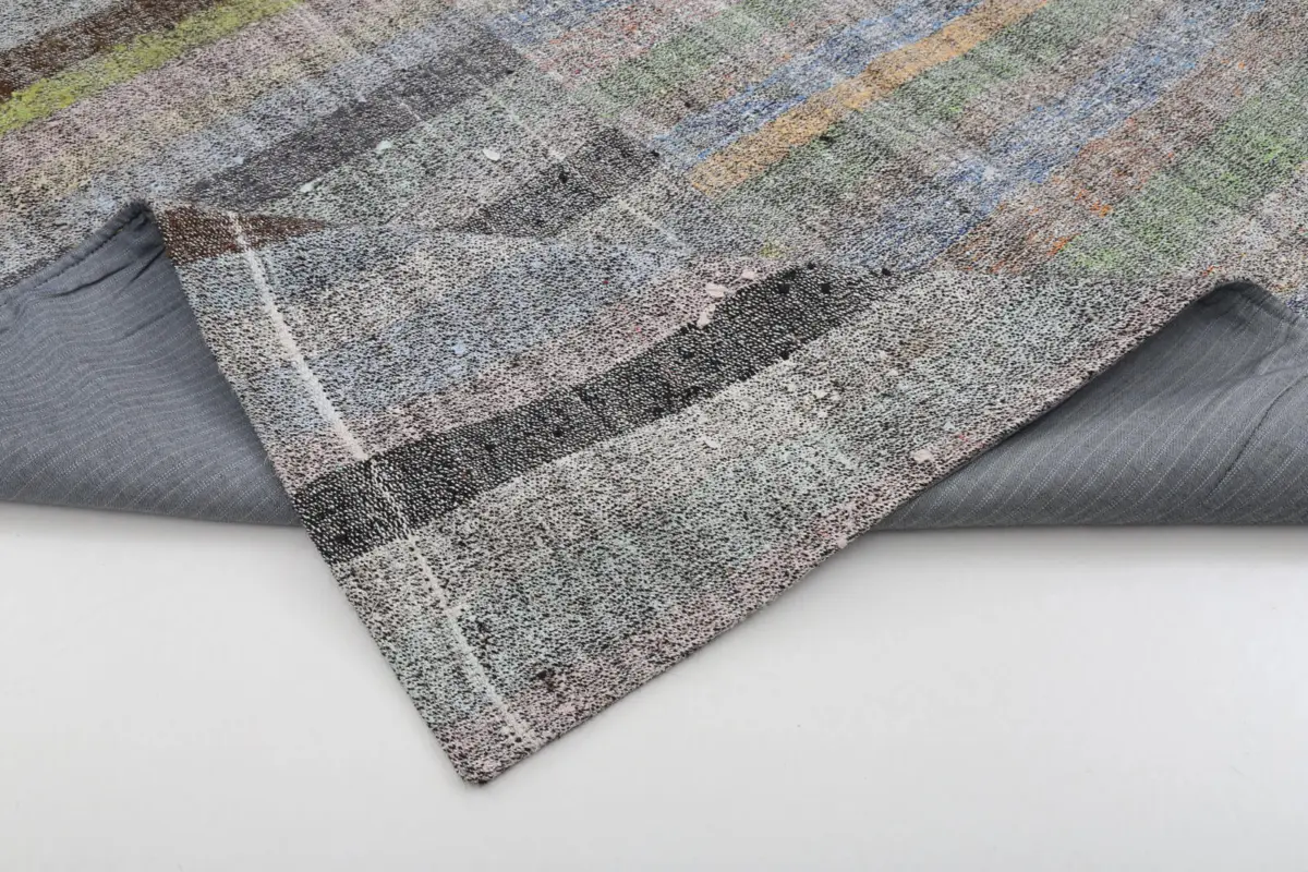 Chaput Patchwork Gri Renk Pamuk Üzerine Yün El Dokuma Kilim-247x350 - Görsel 5