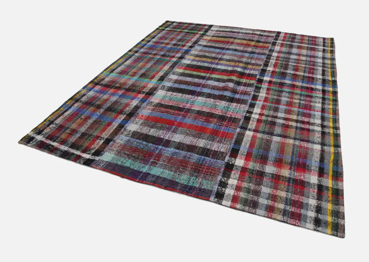Chaput Patchwork Multi Renk Pamuk Üzerine Yün El Dokuma Kilim-257x307 - Görsel 2