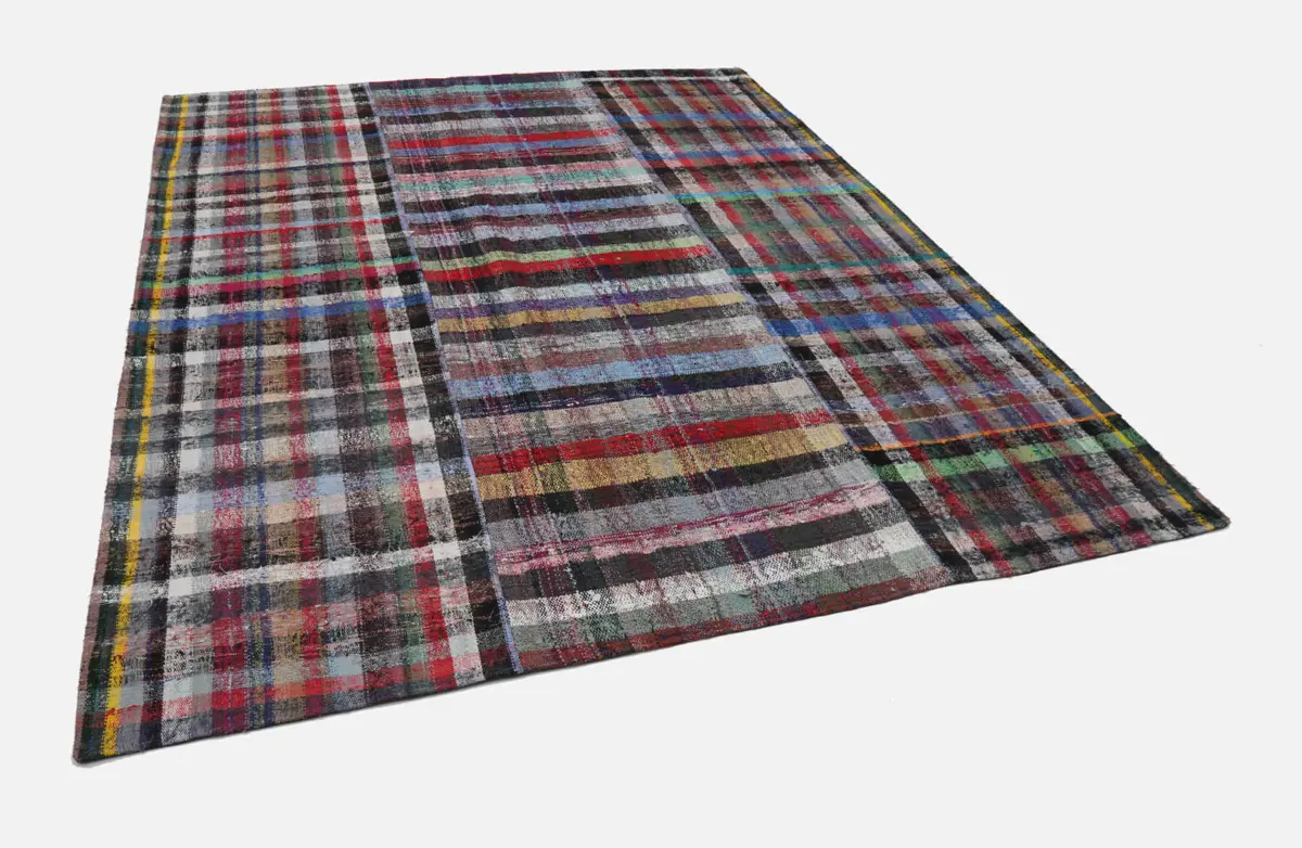 Chaput Patchwork Multi Renk Pamuk Üzerine Yün El Dokuma Kilim-257x307 - Görsel 3