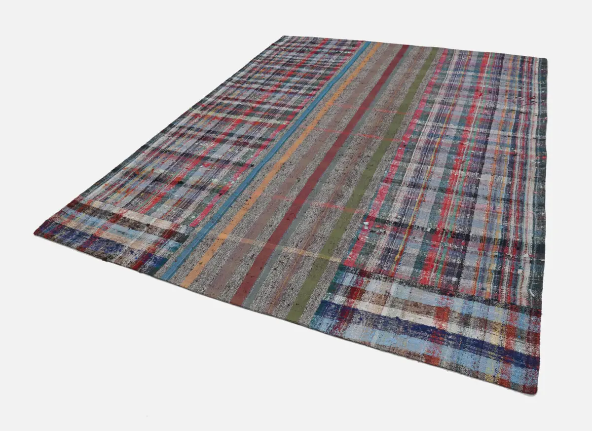 Chaput Patchwork Multi Renk Pamuk Üzerine Yün El Dokuma Kilim-243x306 - Görsel 2