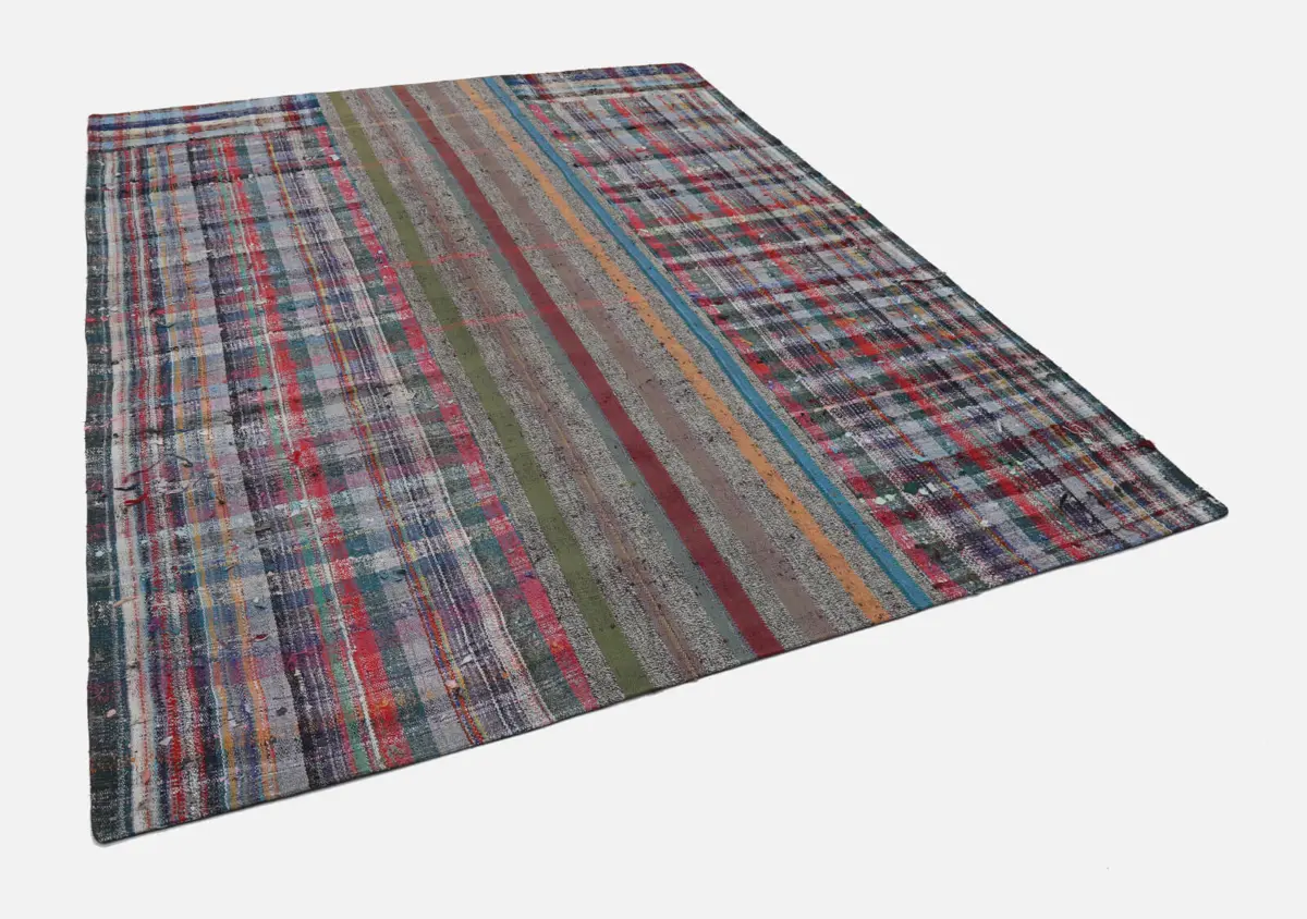 Chaput Patchwork Multi Renk Pamuk Üzerine Yün El Dokuma Kilim-243x306 - Görsel 3