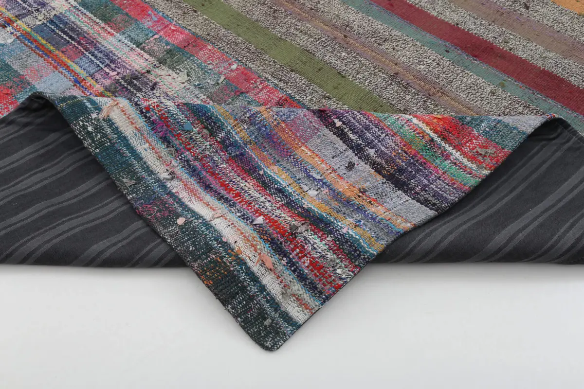 Chaput Patchwork Multi Renk Pamuk Üzerine Yün El Dokuma Kilim-243x306 - Görsel 5