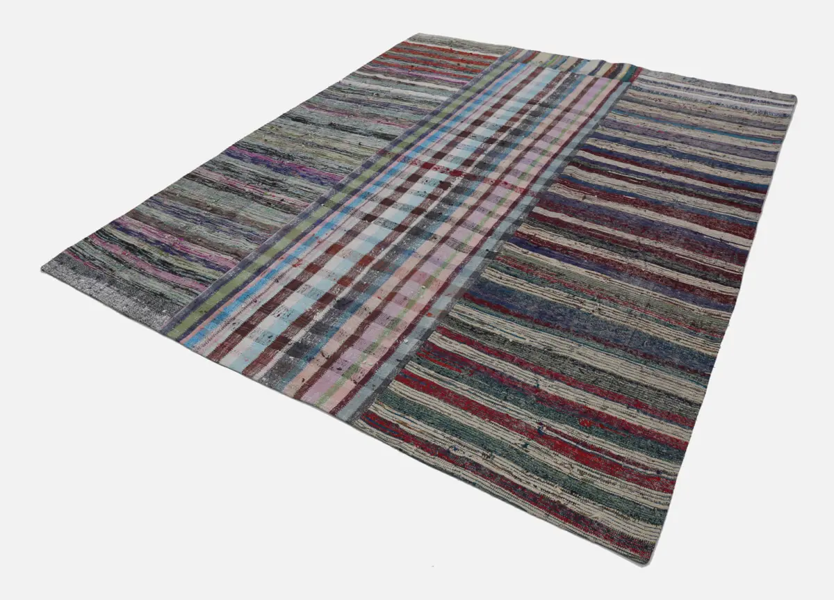 Chaput Patchwork Multi Renk Pamuk Üzerine Yün El Dokuma Kilim-252x307 - Görsel 2
