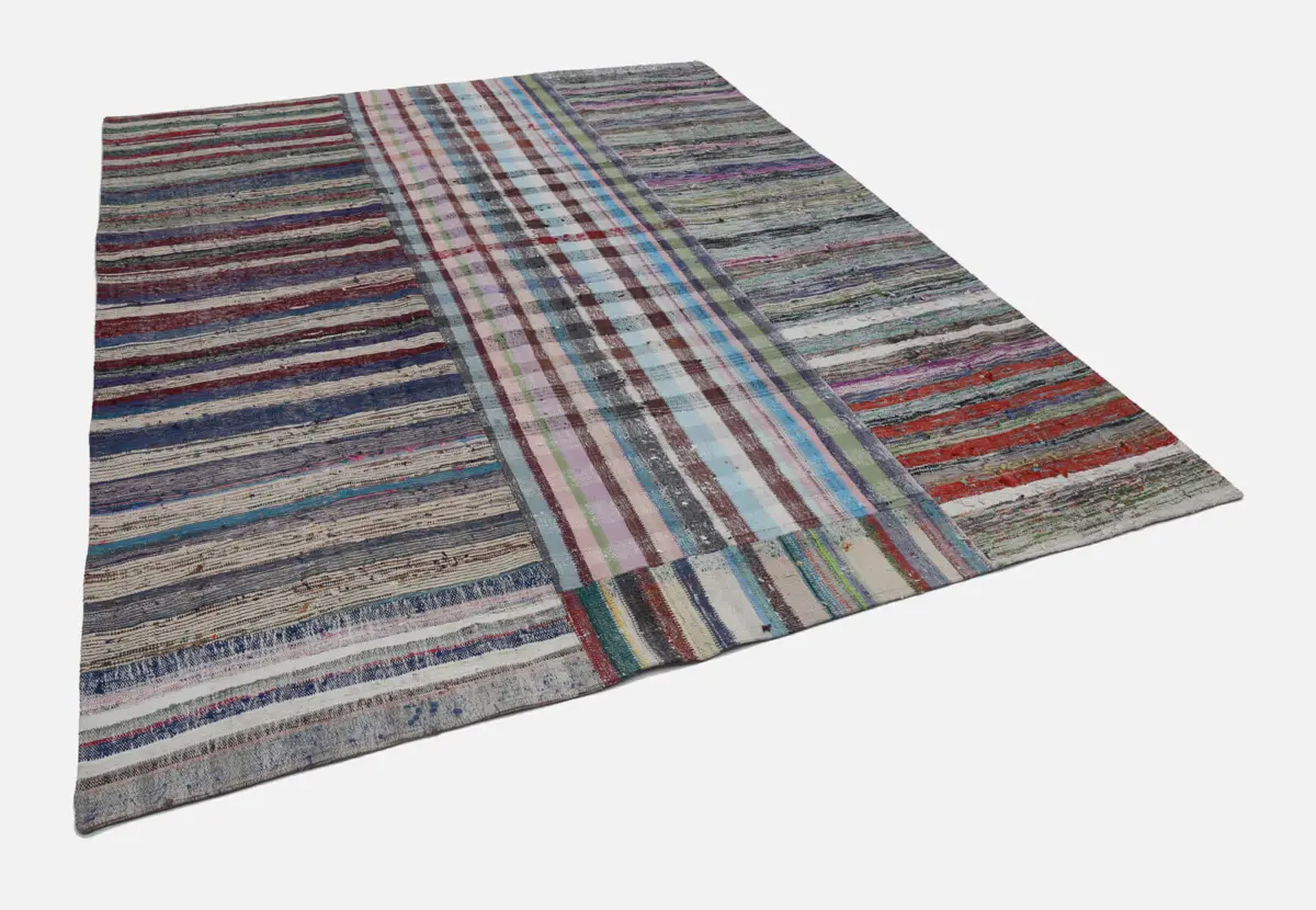 Chaput Patchwork Multi Renk Pamuk Üzerine Yün El Dokuma Kilim-252x307 - Görsel 3
