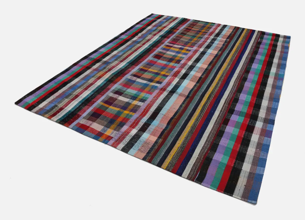 Chaput Patchwork Multi Renk Pamuk Üzerine Yün El Dokuma Kilim-250x307 - Görsel 2