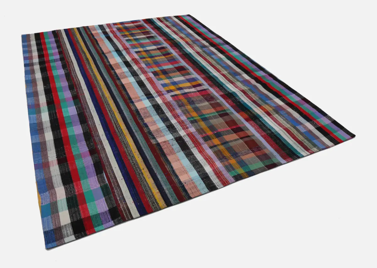 Chaput Patchwork Multi Renk Pamuk Üzerine Yün El Dokuma Kilim-250x307 - Görsel 3
