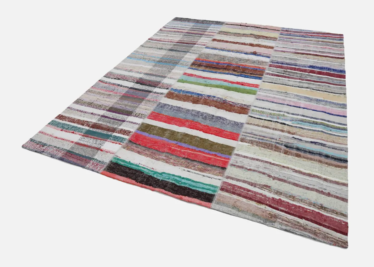 Chaput Patchwork Multi Renk Pamuk Üzerine Yün El Dokuma Kilim-245x302 - Görsel 2