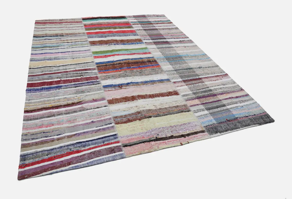 Chaput Patchwork Multi Renk Pamuk Üzerine Yün El Dokuma Kilim-245x302 - Görsel 3