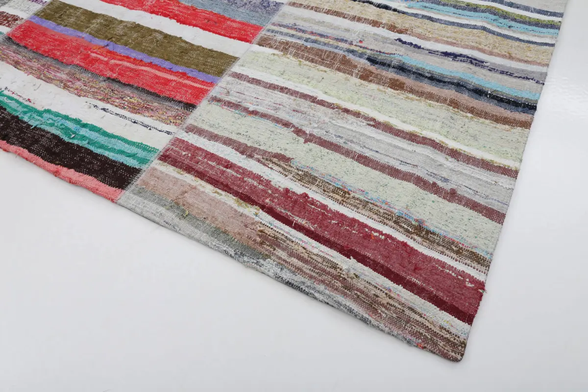 Chaput Patchwork Multi Renk Pamuk Üzerine Yün El Dokuma Kilim-245x302 - Görsel 4