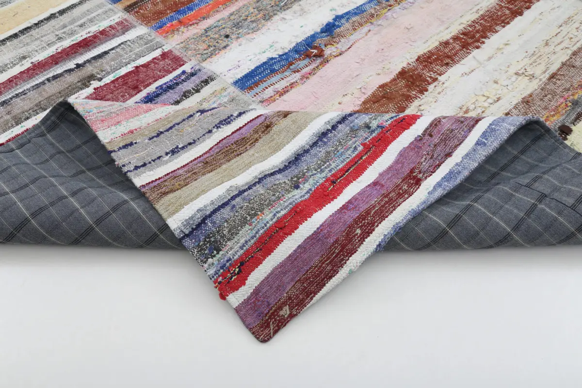Chaput Patchwork Multi Renk Pamuk Üzerine Yün El Dokuma Kilim-245x302 - Görsel 5