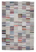 Chaput Patchwork Bej Renk Pamuk Üzerine Yün El Dokuma Kilim-248x369