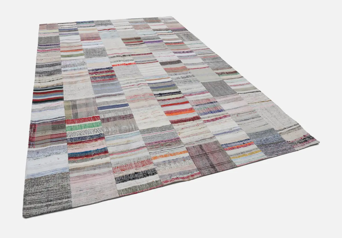 Chaput Patchwork Bej Renk Pamuk Üzerine Yün El Dokuma Kilim-248x369 - Görsel 3