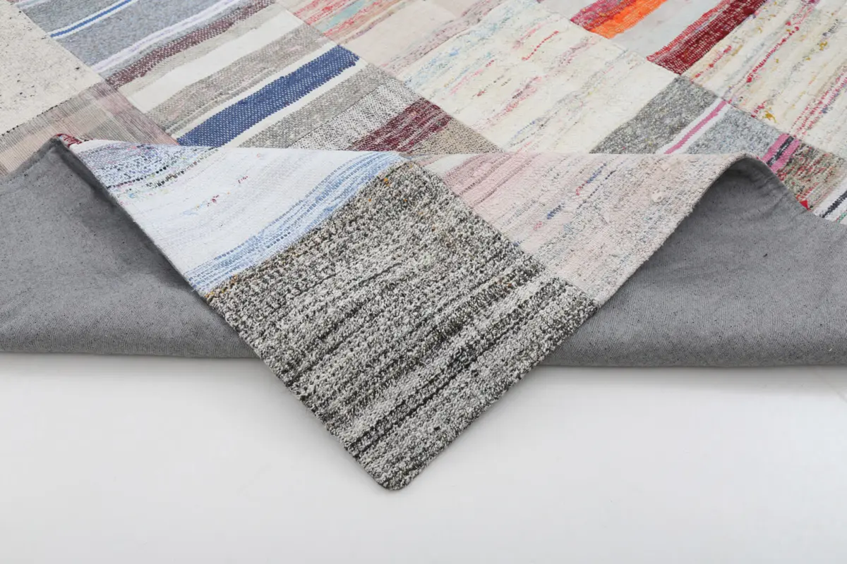 Chaput Patchwork Bej Renk Pamuk Üzerine Yün El Dokuma Kilim-248x369 - Görsel 5