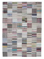 Chaput Patchwork Bej Renk Pamuk Üzerine Yün El Dokuma Kilim-250x351