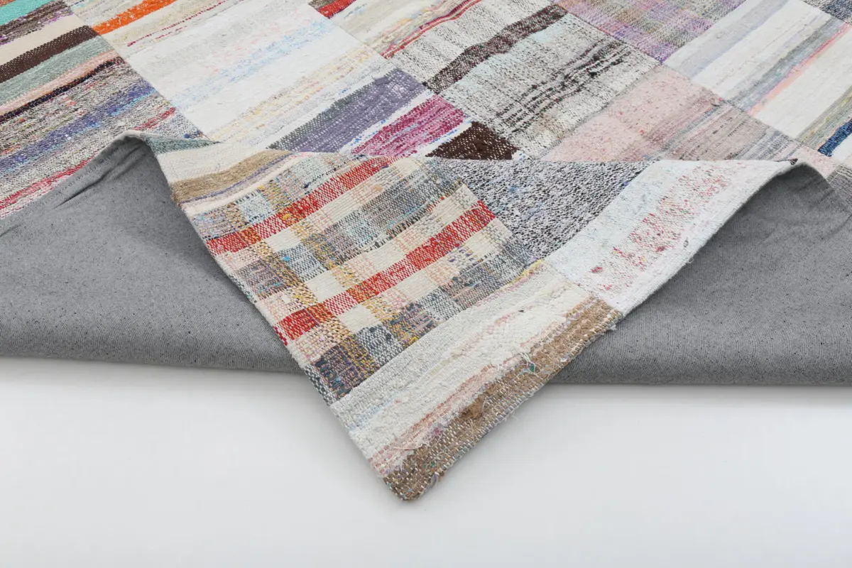 Chaput Patchwork Bej Renk Pamuk Üzerine Yün El Dokuma Kilim-246x352 - Görsel 5