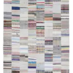 Chaput Patchwork Bej Renk Pamuk Üzerine Yün El Dokuma Kilim-248x370