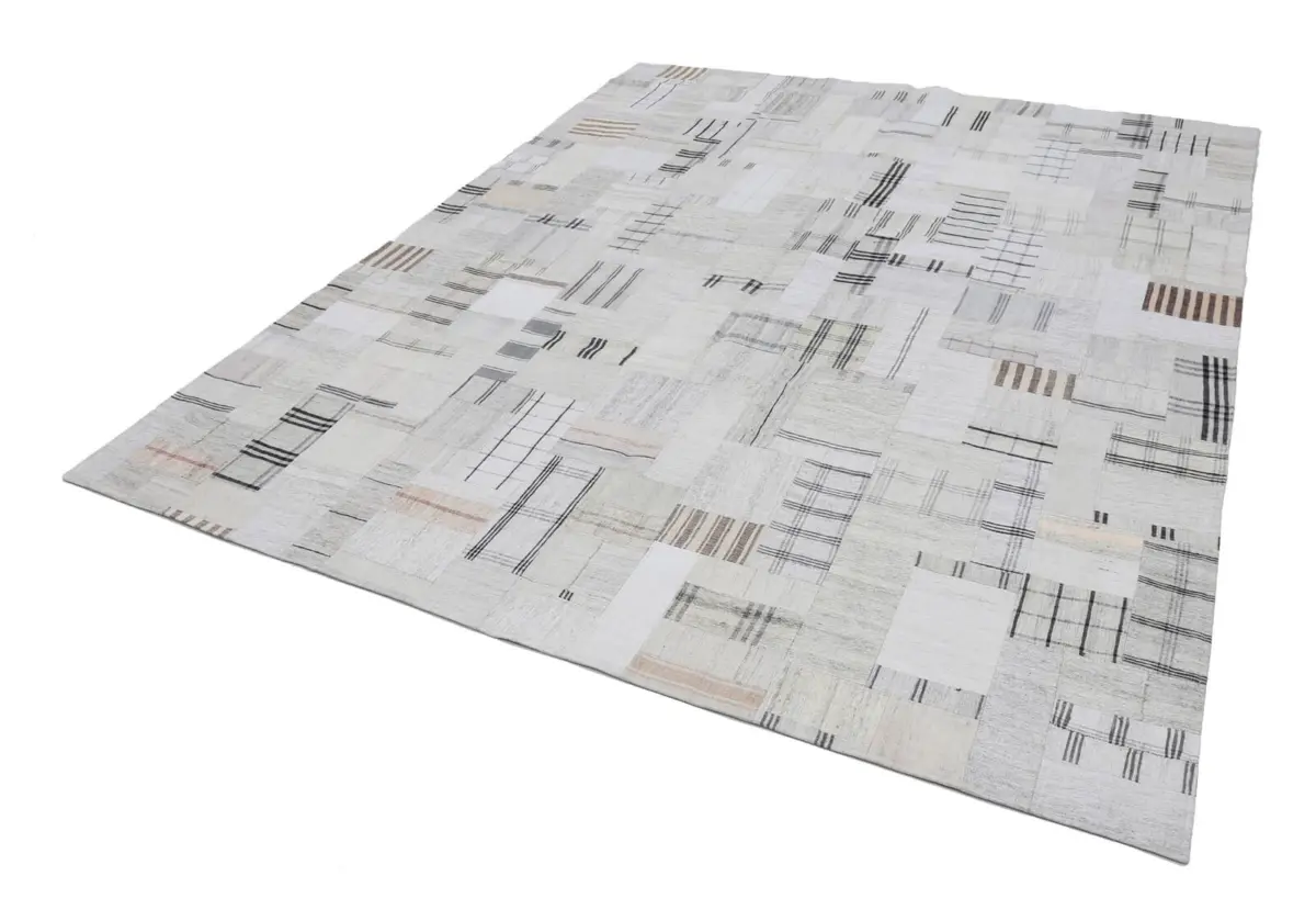 İnce Bez Patchwork Bej Pamuk Üzerine Yün El Dokuma Kilim-253x305 - Görsel 2
