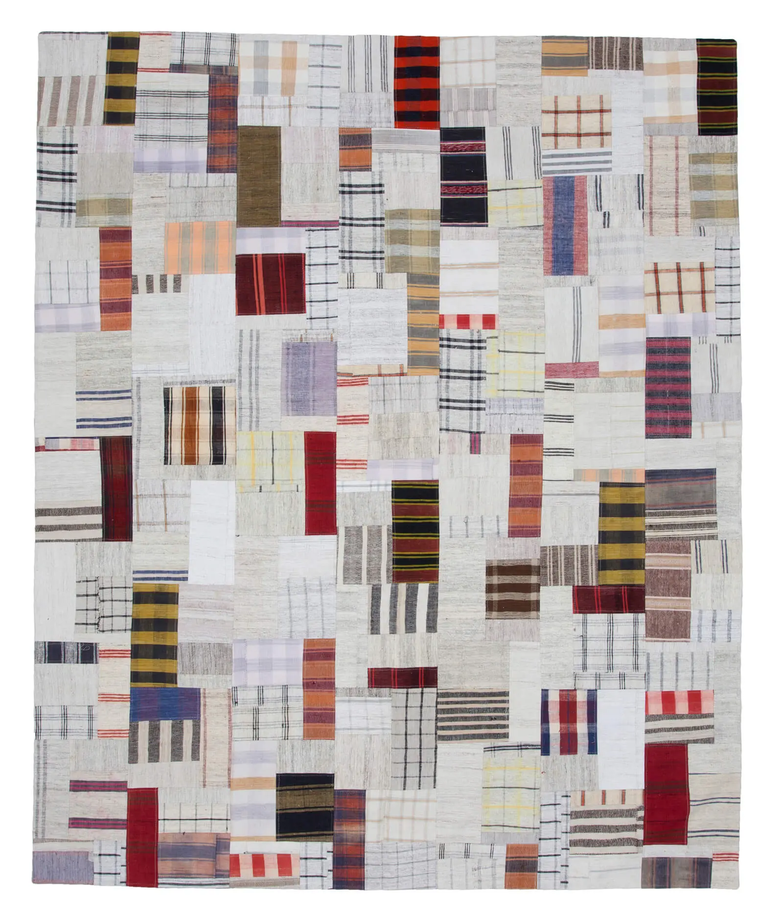 İnce Bez Patchwork Multi Pamuk Üzerine Yün El Dokuma Kilim-250x305 - Görsel 1