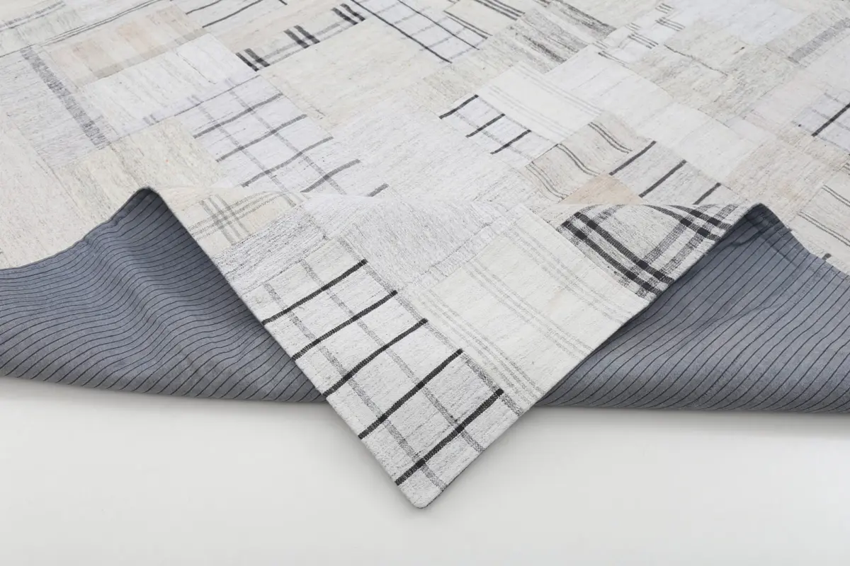 İnce Bez Patchwork Bej Pamuk Üzerine Yün El Dokuma Kilim-264x363 - Görsel 5