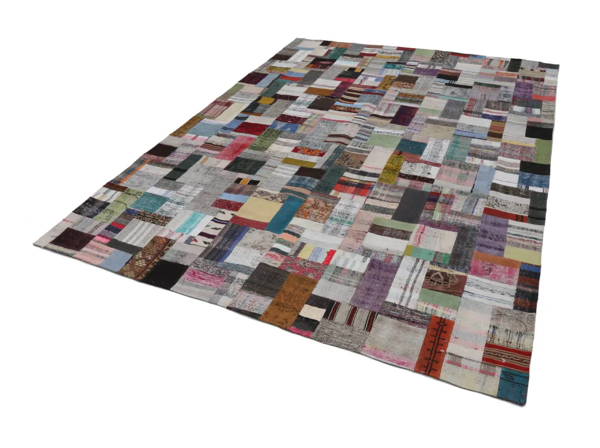 Chaput Patchwork Multi Renk Pamuk Üzerine Yün El Dokuma Kilim-299x404 - Görsel 2
