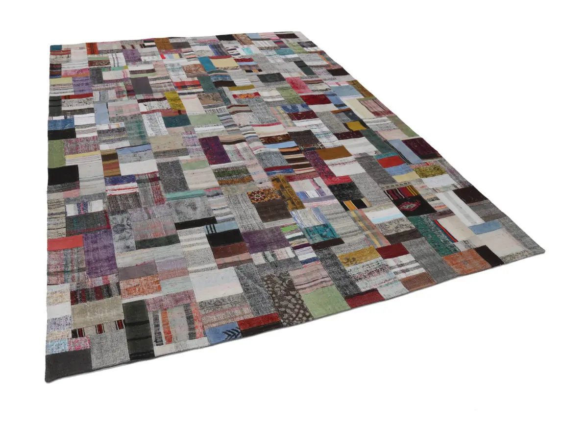 Chaput Patchwork Multi Renk Pamuk Üzerine Yün El Dokuma Kilim-299x404 - Görsel 3