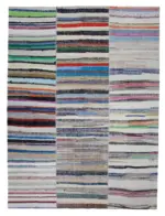 Chaput Patchwork Bej Renk Pamuk Üzerine Yün El Dokuma Kilim-296x402