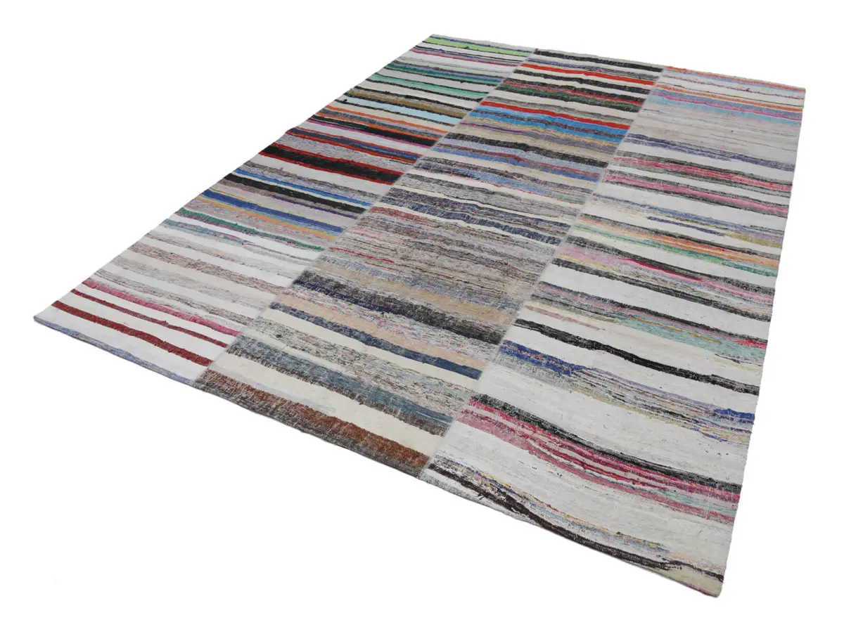 Chaput Patchwork Bej Renk Pamuk Üzerine Yün El Dokuma Kilim-296x402 - Görsel 2