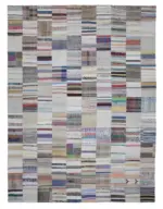 Chaput Patchwork Bej Renk Pamuk Üzerine Yün El Dokuma Kilim-302x399