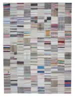 Chaput Patchwork Bej Renk Pamuk Üzerine Yün El Dokuma Kilim-301x402