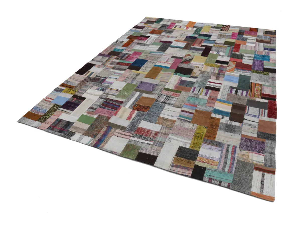 Chaput Patchwork Multi Renk Pamuk Üzerine Yün El Dokuma Kilim-300x401 - Görsel 2