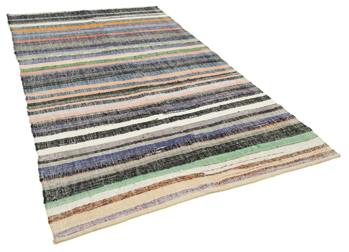 Chaput Çizgili Gri Renk Pagrk Üzerine Yün El Dokuma Kilim-185x316 - Görsel 2