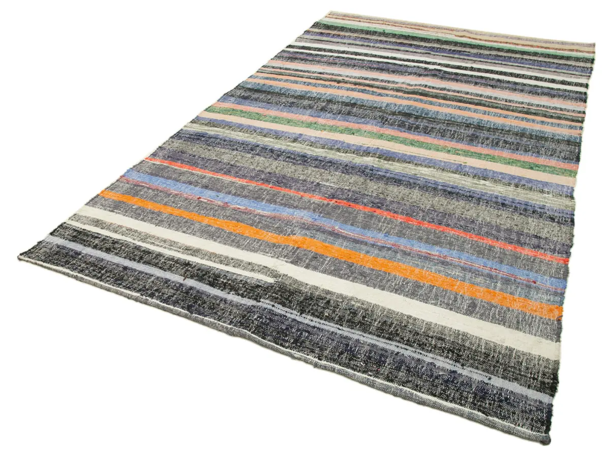 Chaput Çizgili Gri Renk Pagrk Üzerine Yün El Dokuma Kilim-185x316 - Görsel 3