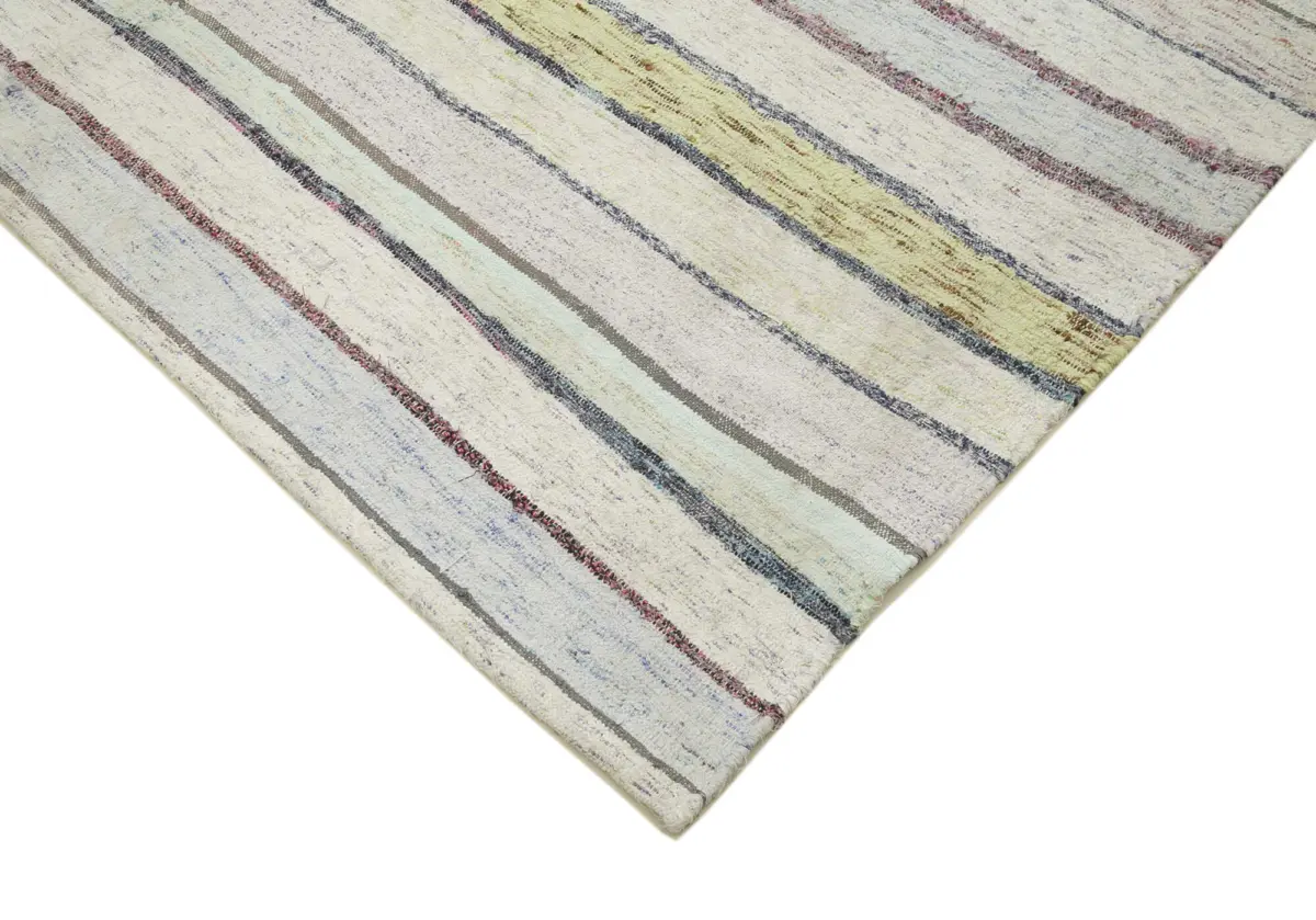 Chaput Çizgili Multi Renk Pamuk Üzerine Yün El Dokuma Kilim-185x310 - Görsel 4