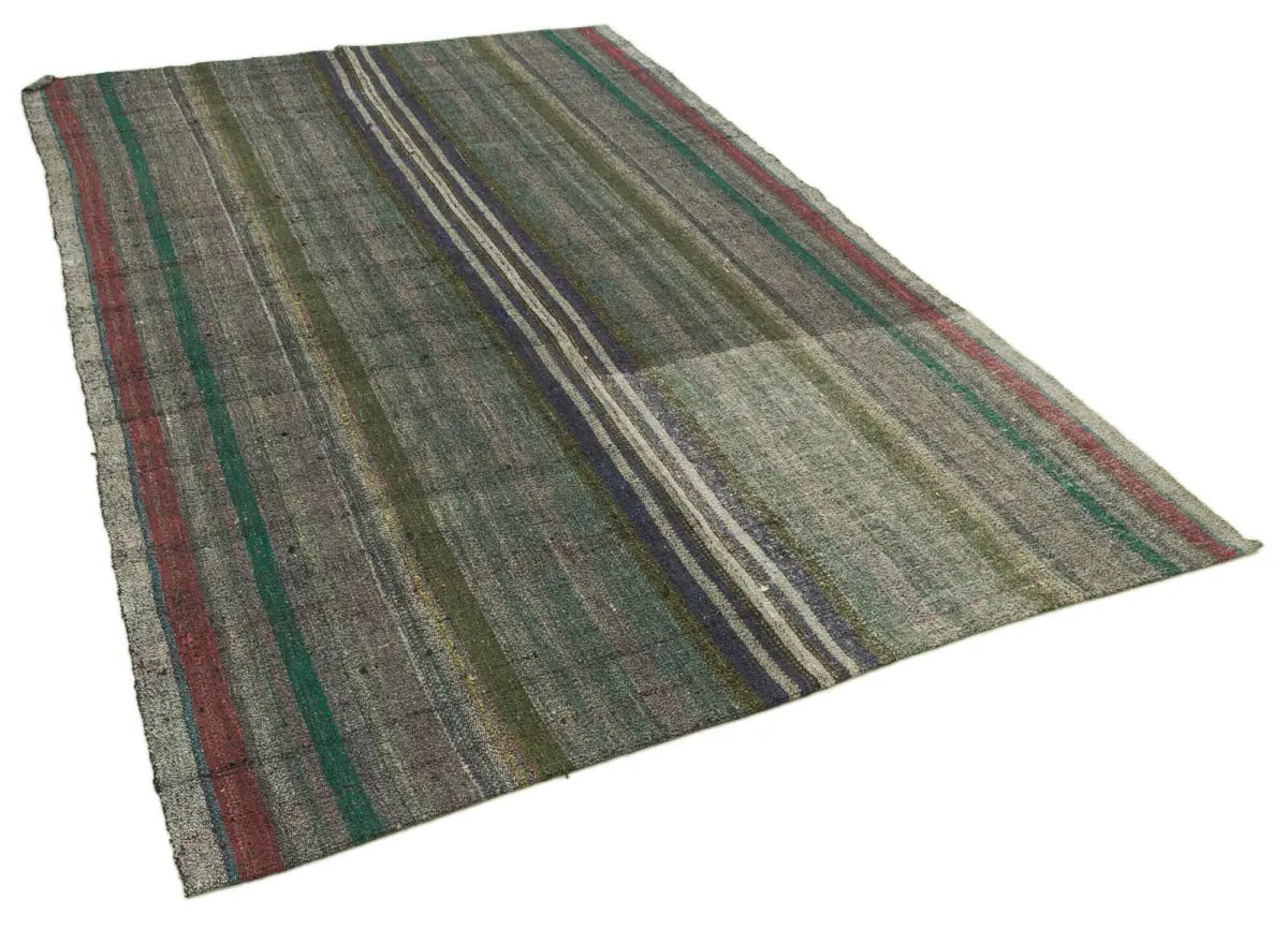 Chaput Çizgili Gri Renk Pagrk Üzerine Yün El Dokuma Kilim-184x283 - Görsel 2