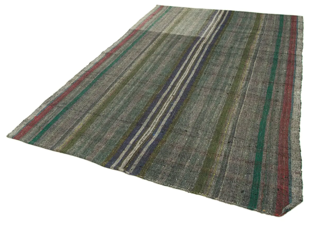 Chaput Çizgili Gri Renk Pagrk Üzerine Yün El Dokuma Kilim-184x283 - Görsel 3