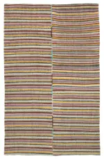 Chaput Çizgili Kahverengi Renk Pakak Üzerine Yün El Dokuma Kilim-192x305