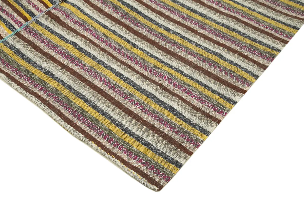Chaput Çizgili Kahverengi Renk Pakak Üzerine Yün El Dokuma Kilim-192x305 - Görsel 4