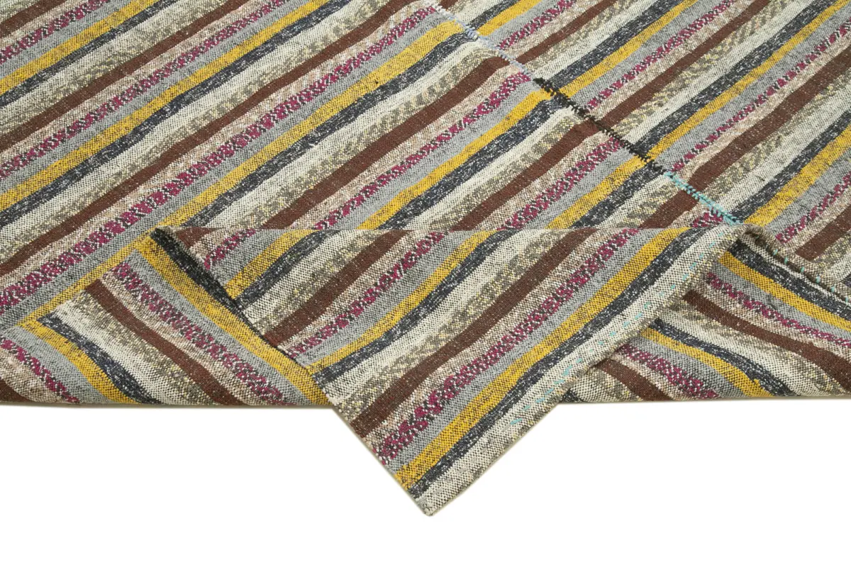 Chaput Çizgili Kahverengi Renk Pakak Üzerine Yün El Dokuma Kilim-192x305 - Görsel 6