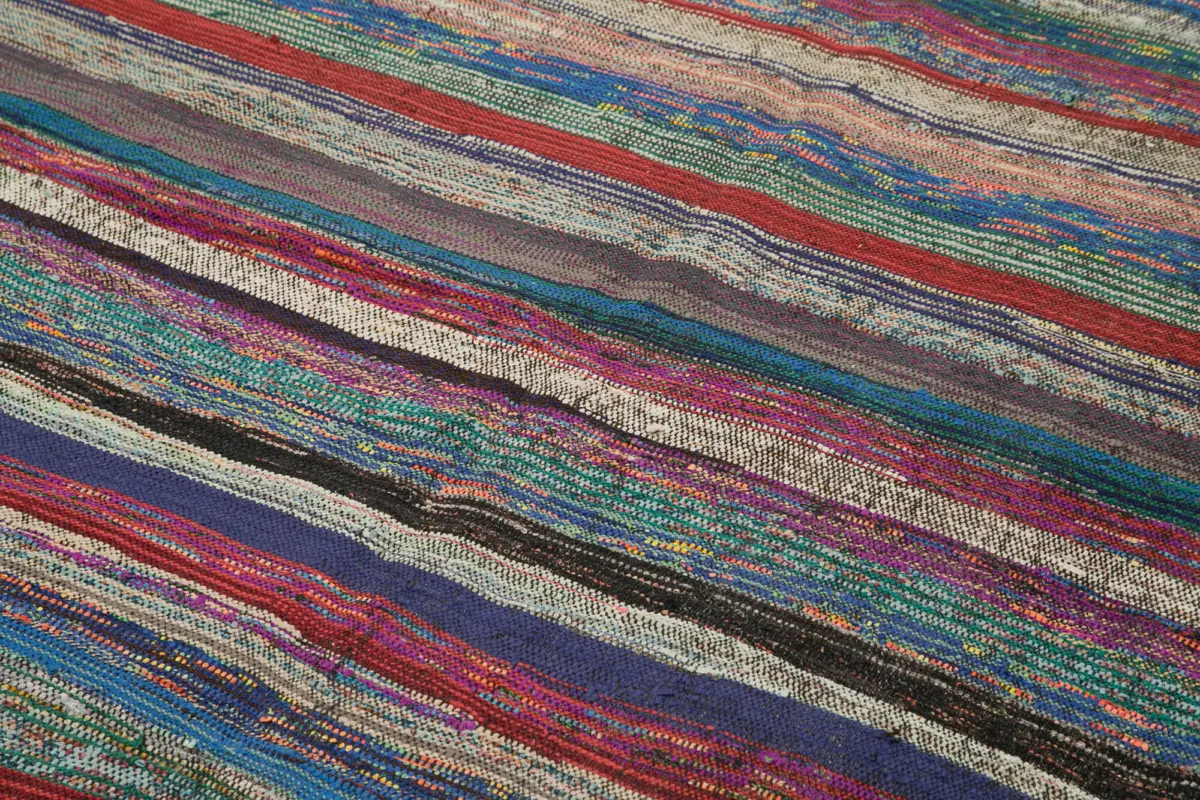 Chaput Çizgili Multi Renk Pamuk Üzerine Yün El Dokuma Kilim-173x245 - Görsel 5