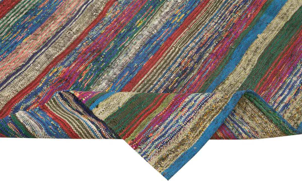 Chaput Çizgili Multi Renk Pamuk Üzerine Yün El Dokuma Kilim-173x245 - Görsel 6