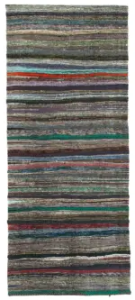 Anadolu Eskitme Gri Pamuk Üzerine Yün El Dokuma Kilim-154x369