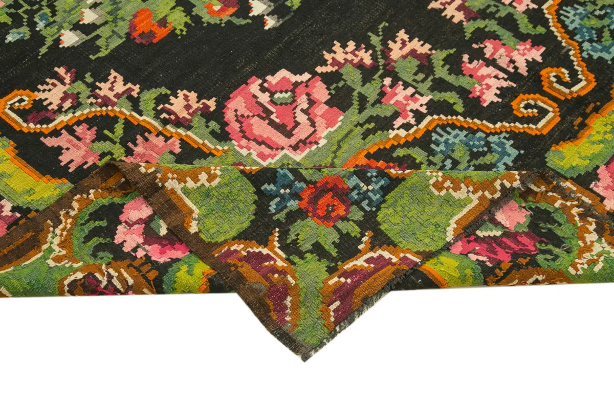 Moldovian Klasik Göbekli Siyah Pamuk Üzerine Yün El Dokuma Kilim-218x387 - Görsel 6