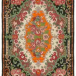 Moldovian Klasik Göbekli Siyah Pamuk Üzerine Yün El Dokuma Kilim-210x320