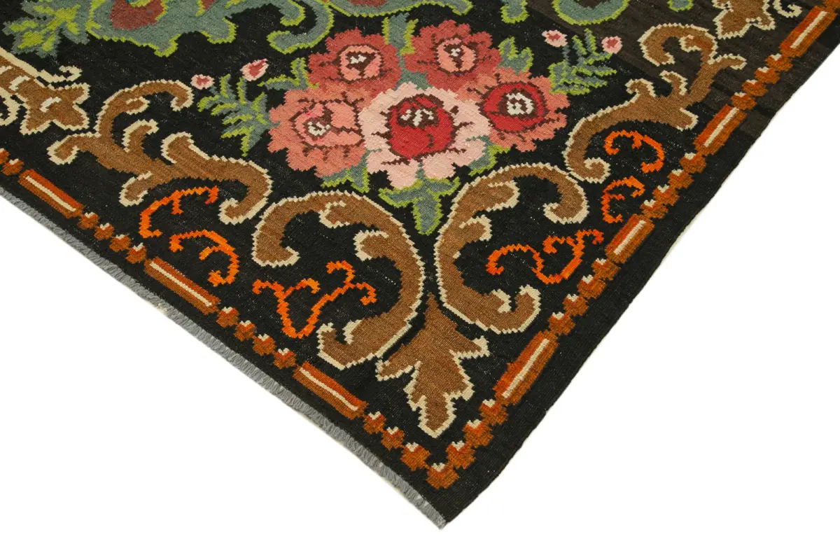 Moldovian Klasik Göbekli Siyah Pamuk Üzerine Yün El Dokuma Kilim-210x320 - Görsel 4